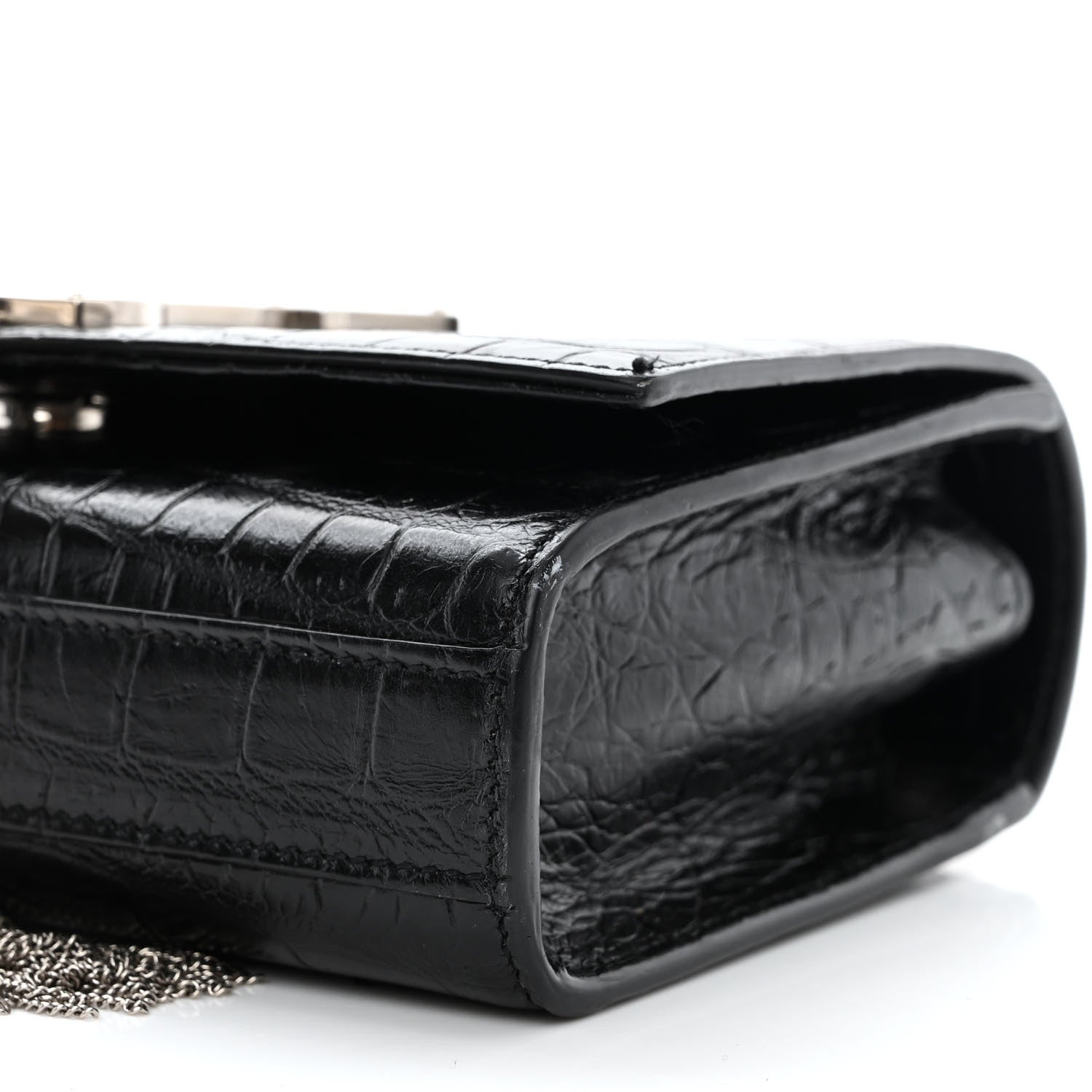 Saint Laurent Calfskin Crocodile Embossed Small Classic Monogram Kate Tassel Satchel Black 11 of 14