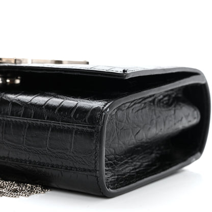 Saint Laurent Calfskin Crocodile Embossed Small Classic Monogram Kate Tassel Satchel Black 11 of 14