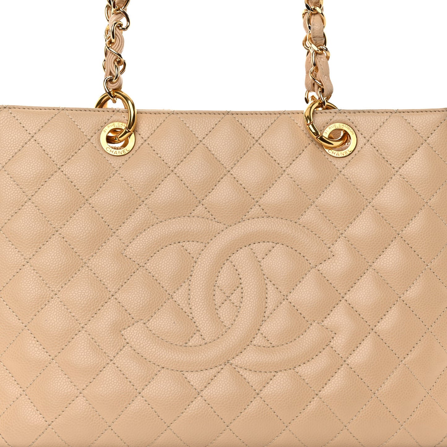 Caviar Quilted Grand Shopping Tote GST Beige Clair