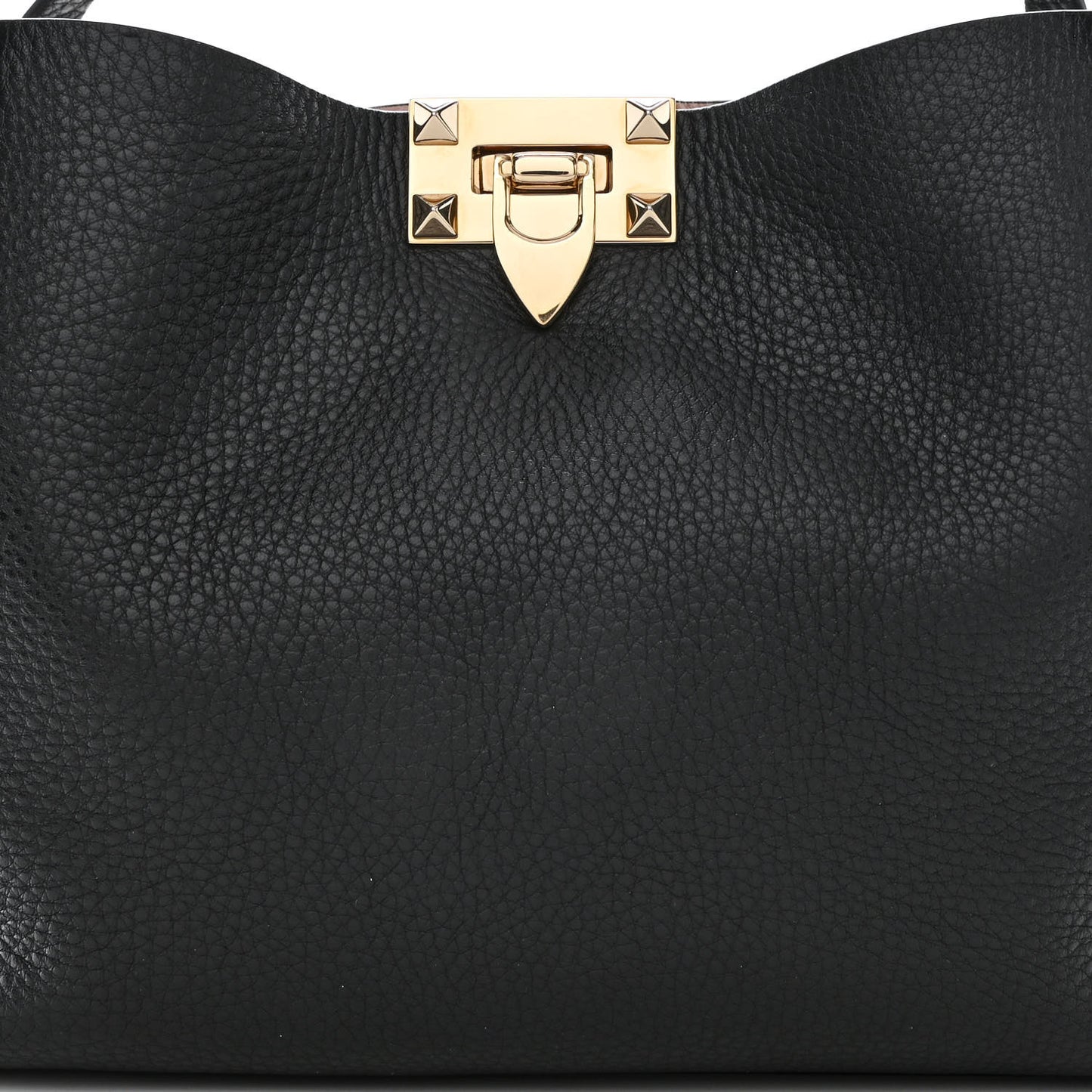 Grained Calfskin Small Rockstud Flip Lock Tote Black Rose Quartz