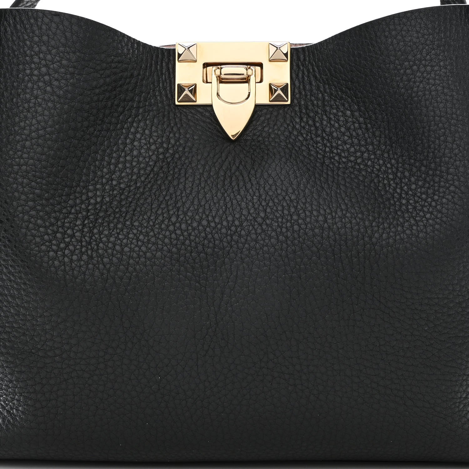 Valentino Garavani Grained Calfskin Small Rockstud Flip Lock Tote Black Rose Quartz 9 of 11