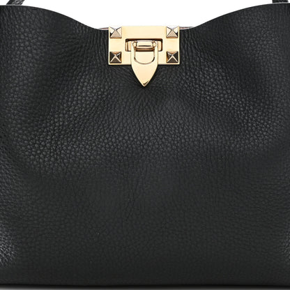 Valentino Garavani Grained Calfskin Small Rockstud Flip Lock Tote Black Rose Quartz 9 of 11