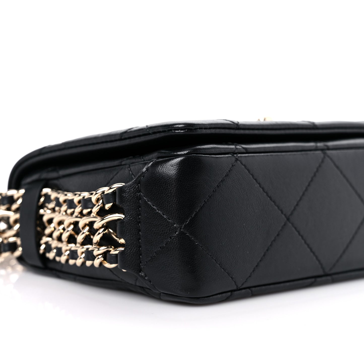 Lambskin Quilted Mini Chain Rows Flap Black