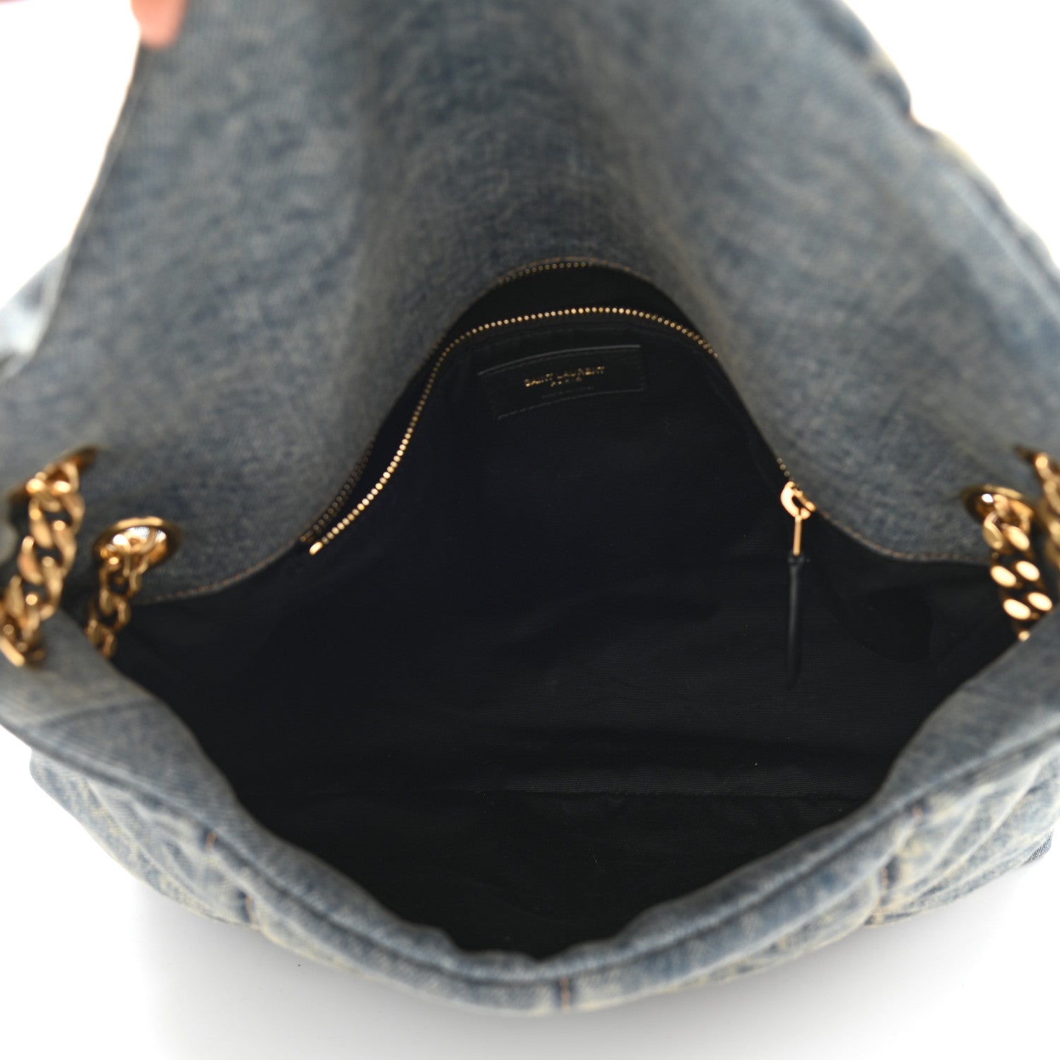 Saint Laurent Denim Quilted Medium Loulou Puffer Monogram Chain Satchel Blue Cinnamon 5 of 10