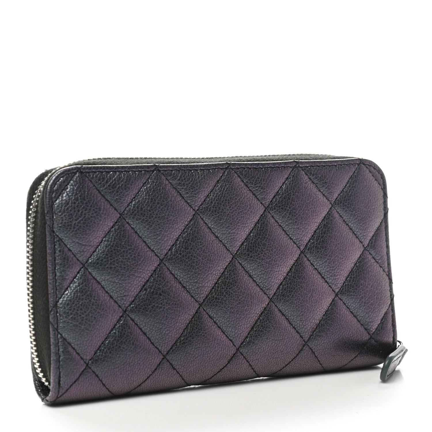 Chanel Iridescent Goatskin Quilted Medium Gusset Zip Around Wallet Purple 3 of 8