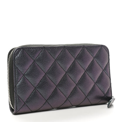 Chanel Iridescent Goatskin Quilted Medium Gusset Zip Around Wallet Purple 3 of 8