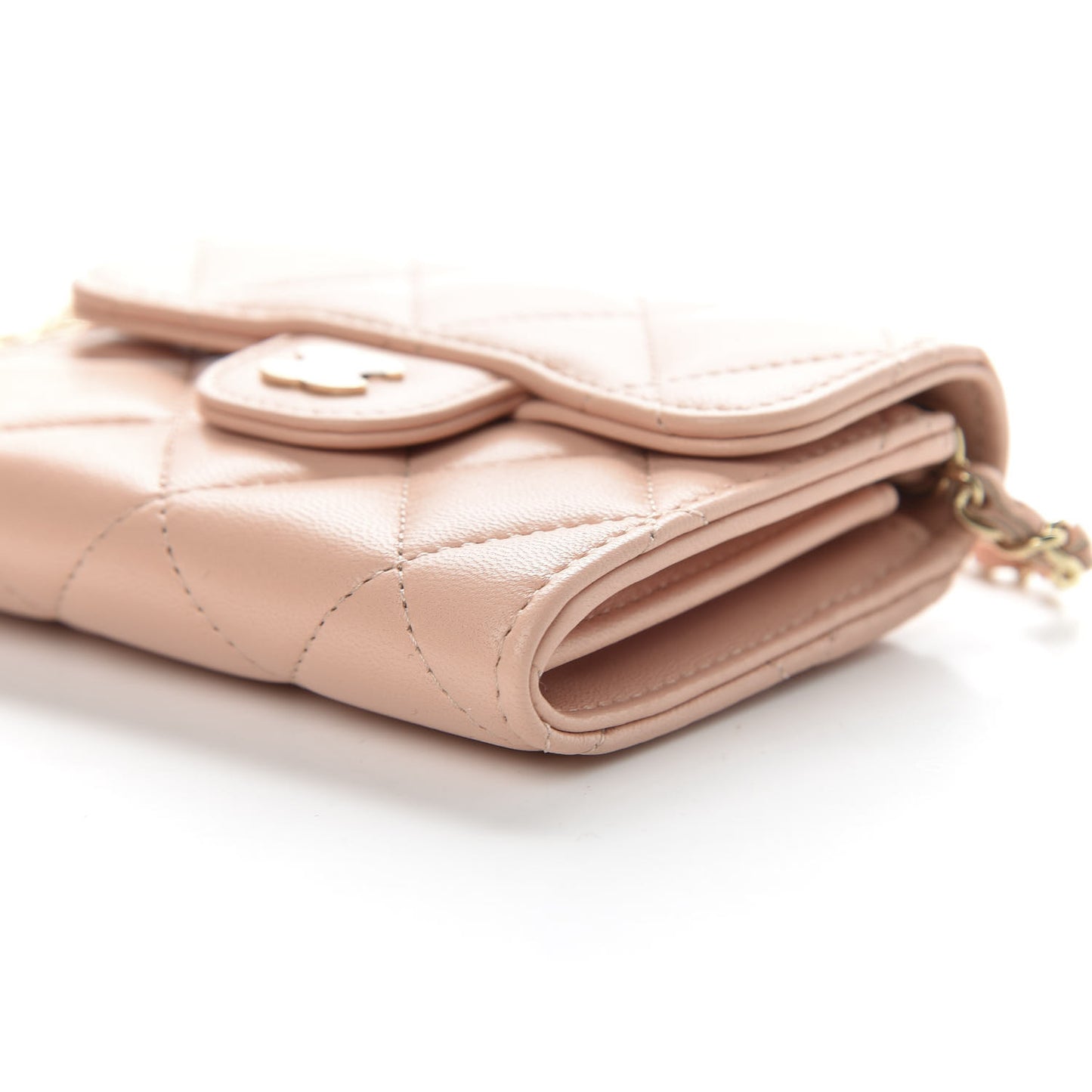 Lambskin Quilted Flap Card Holder On Chain Light Pink
