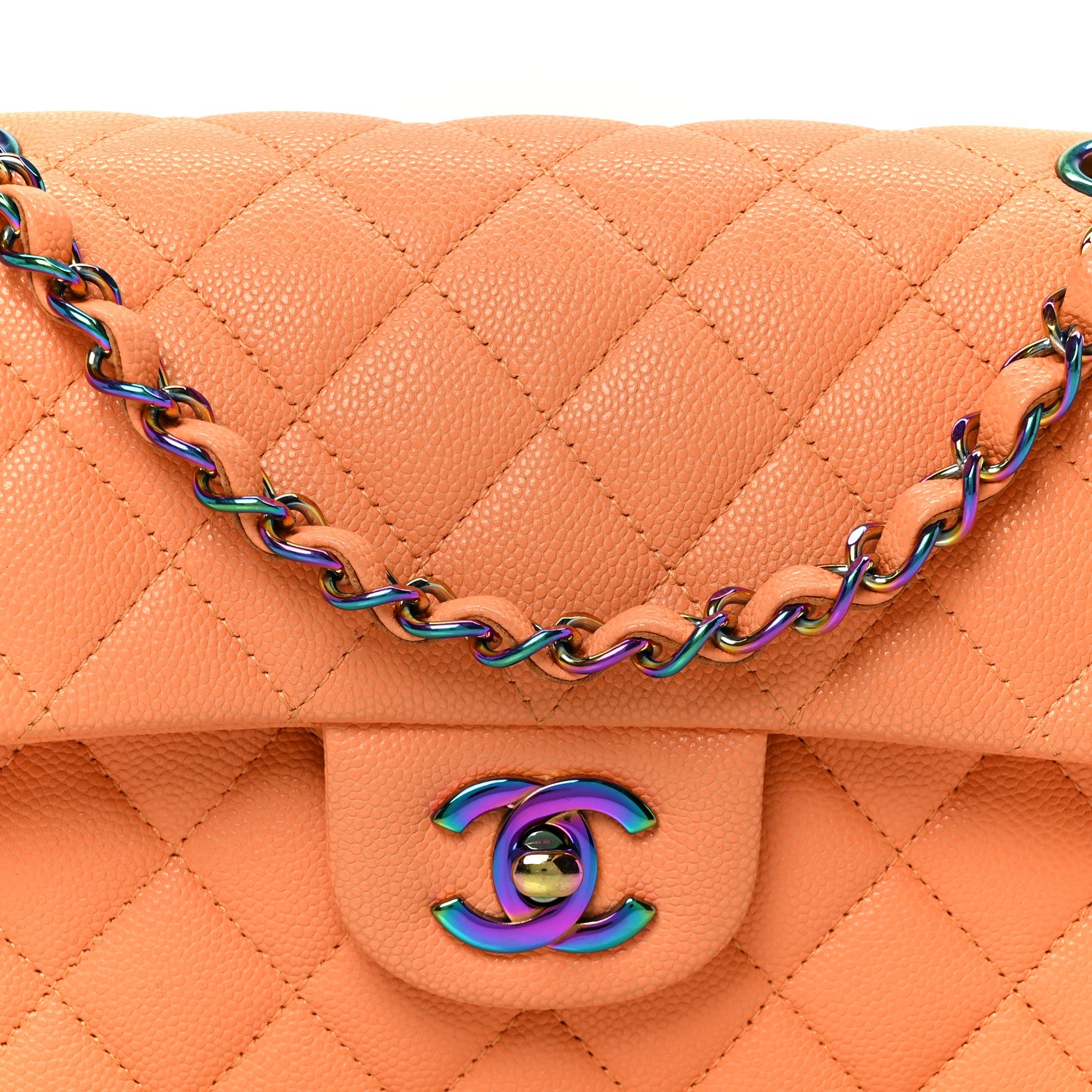 Chanel Caviar Quilted Rainbow CC Small Double Flap Orange 9 of 11