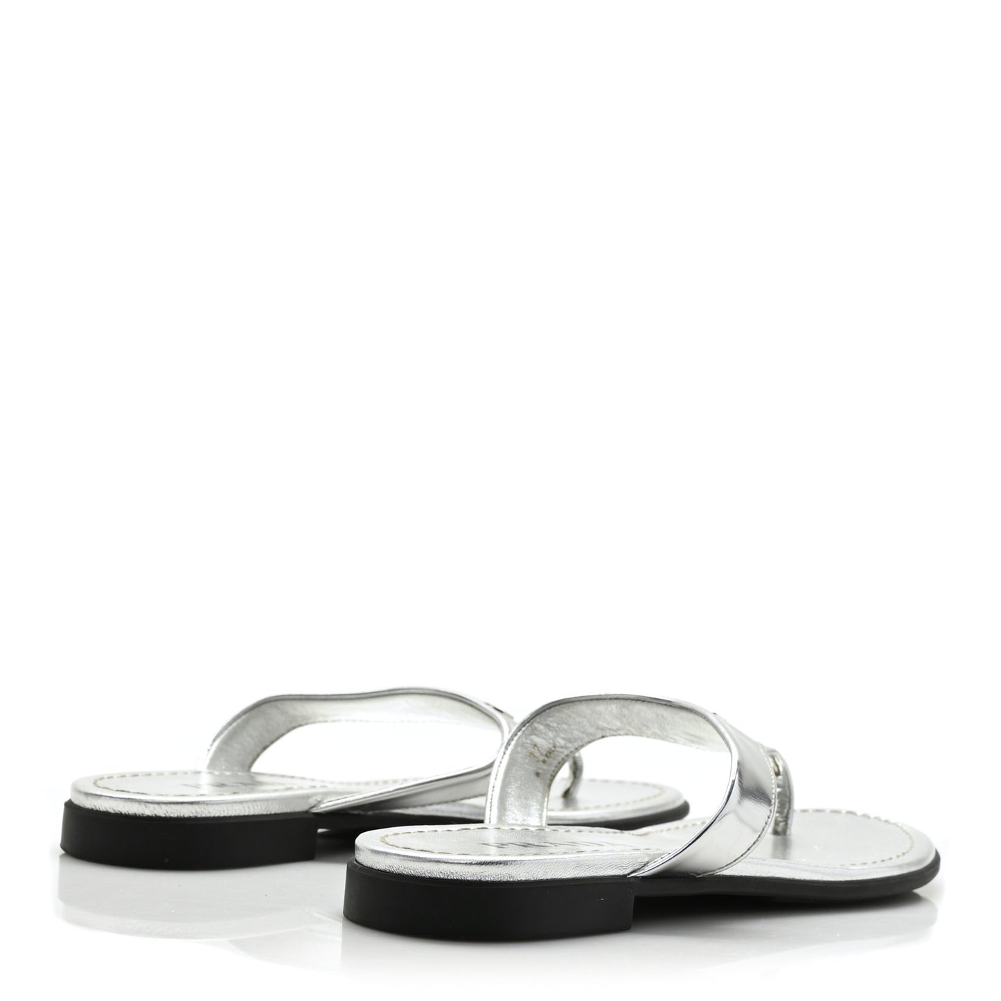 Metallic Calfskin Logo Thong Sandals 37 Silver