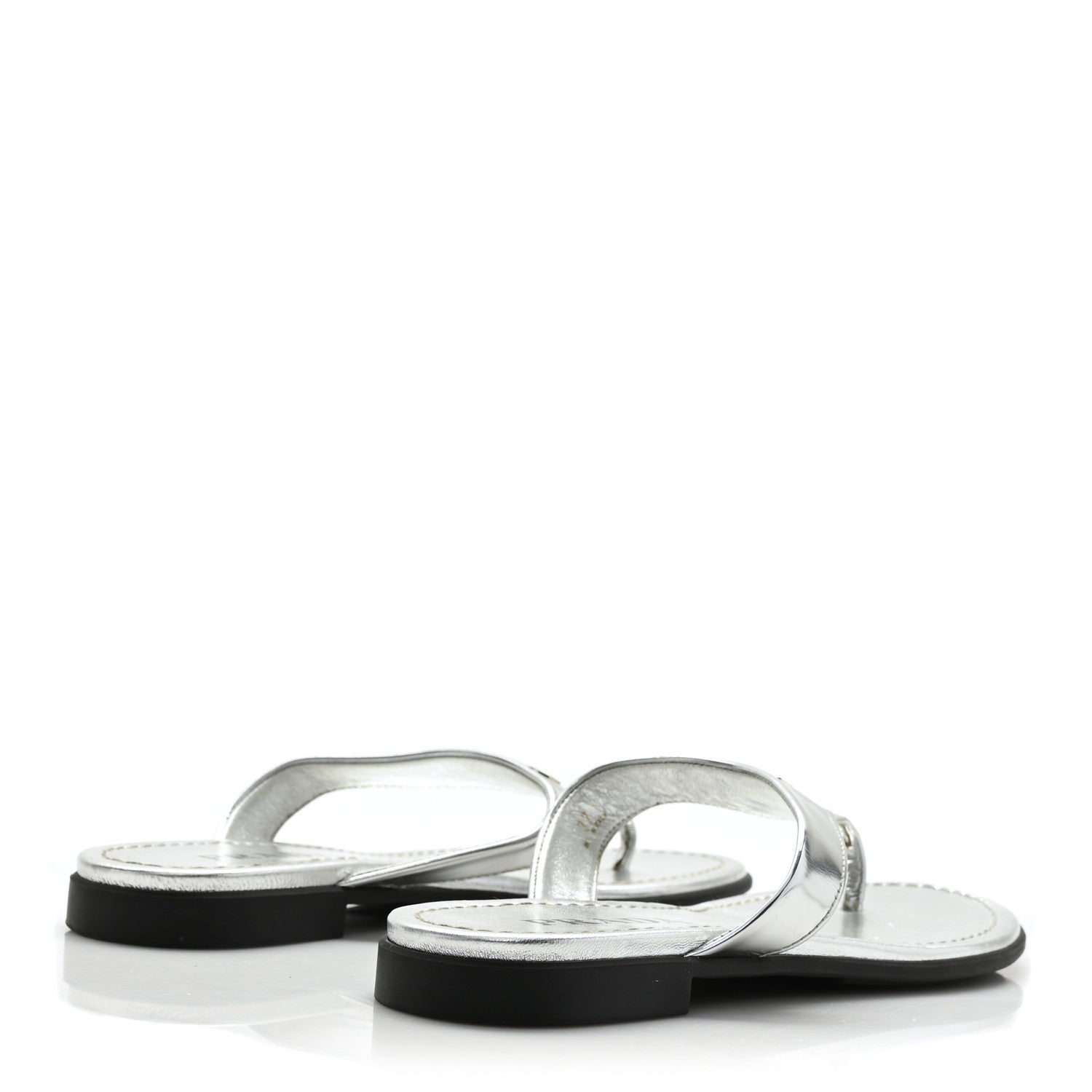 Prada Metallic Calfskin Logo Thong Sandals 37 Silver 4 of 9