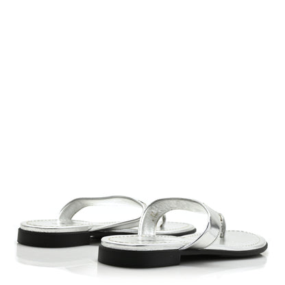 Prada Metallic Calfskin Logo Thong Sandals 37 Silver 4 of 9