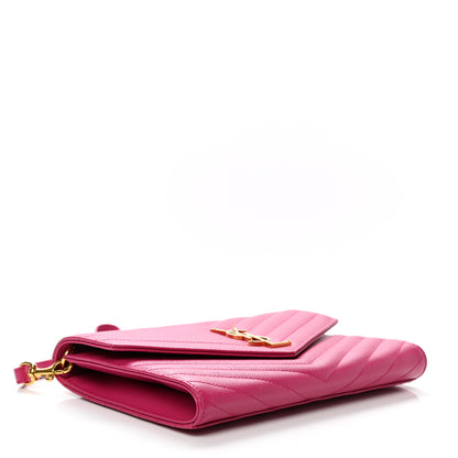 Saint Laurent Grain De Poudre Matelasse Chevron Monogram Envelope Clutch Fresh Fuxia 4 of 9