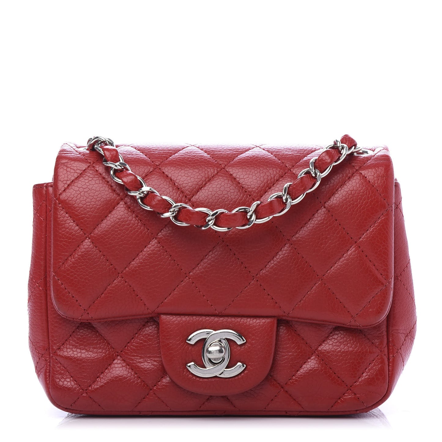 Caviar Quilted Mini Square Flap Red