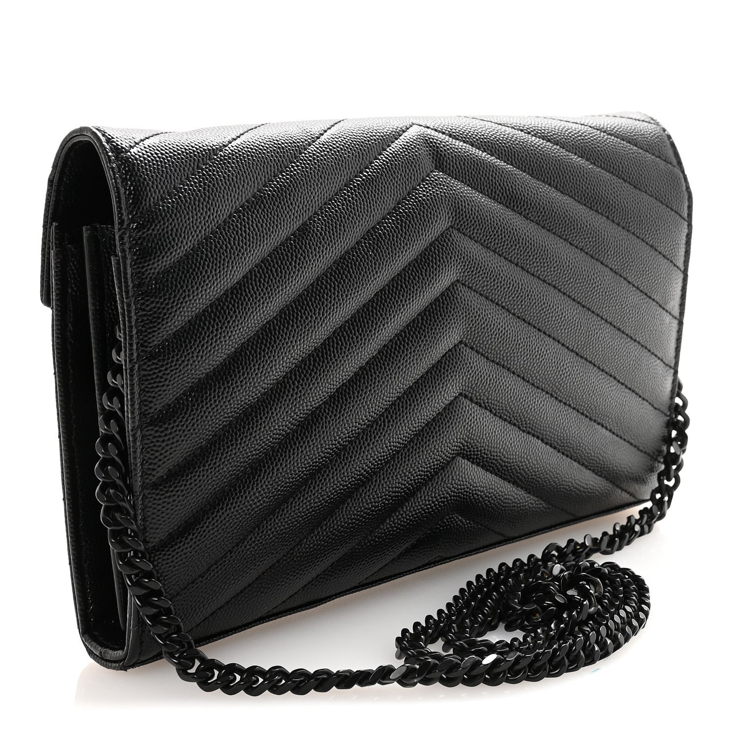 Grain De Poudre Matelasse Chevron Monogram Monochrome Chain Wallet Black