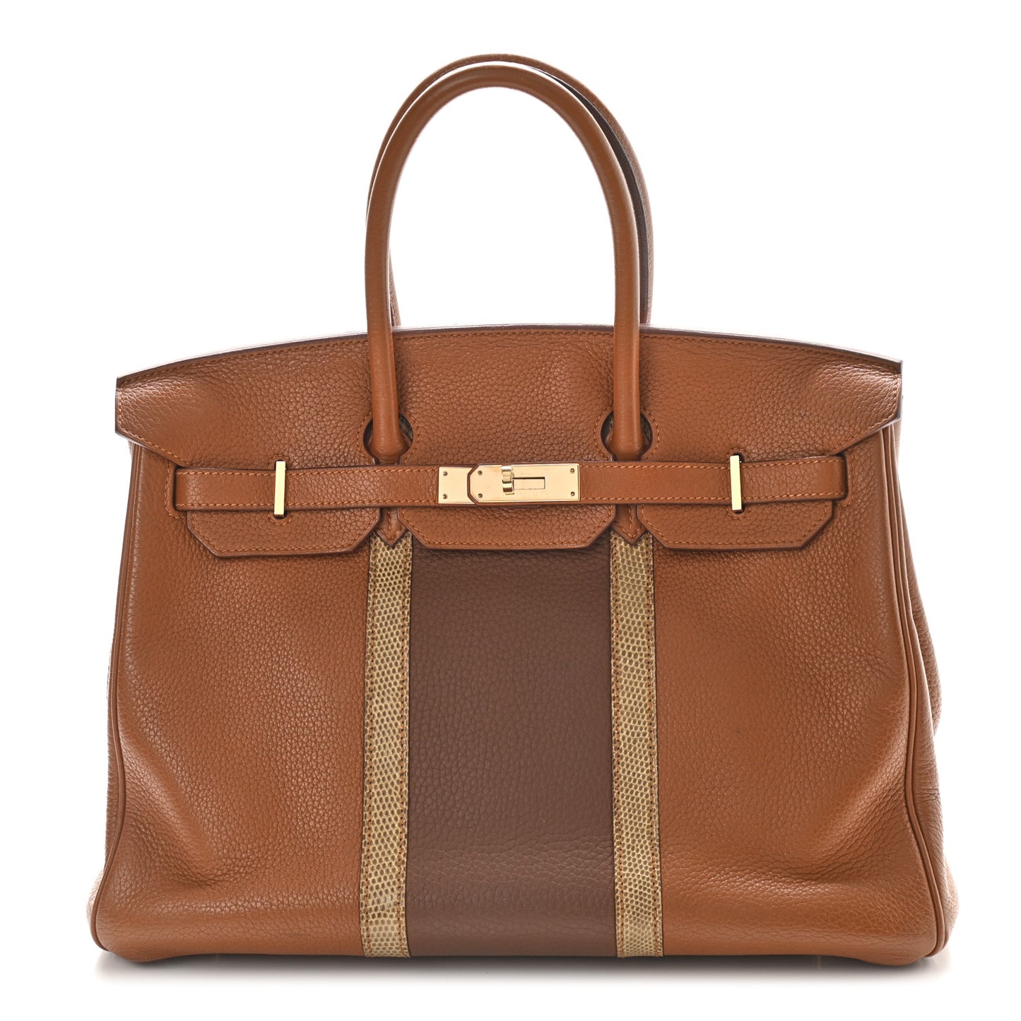 Taurillon Clemence Lizard Club Birkin 35 Gold Marron D'Inde