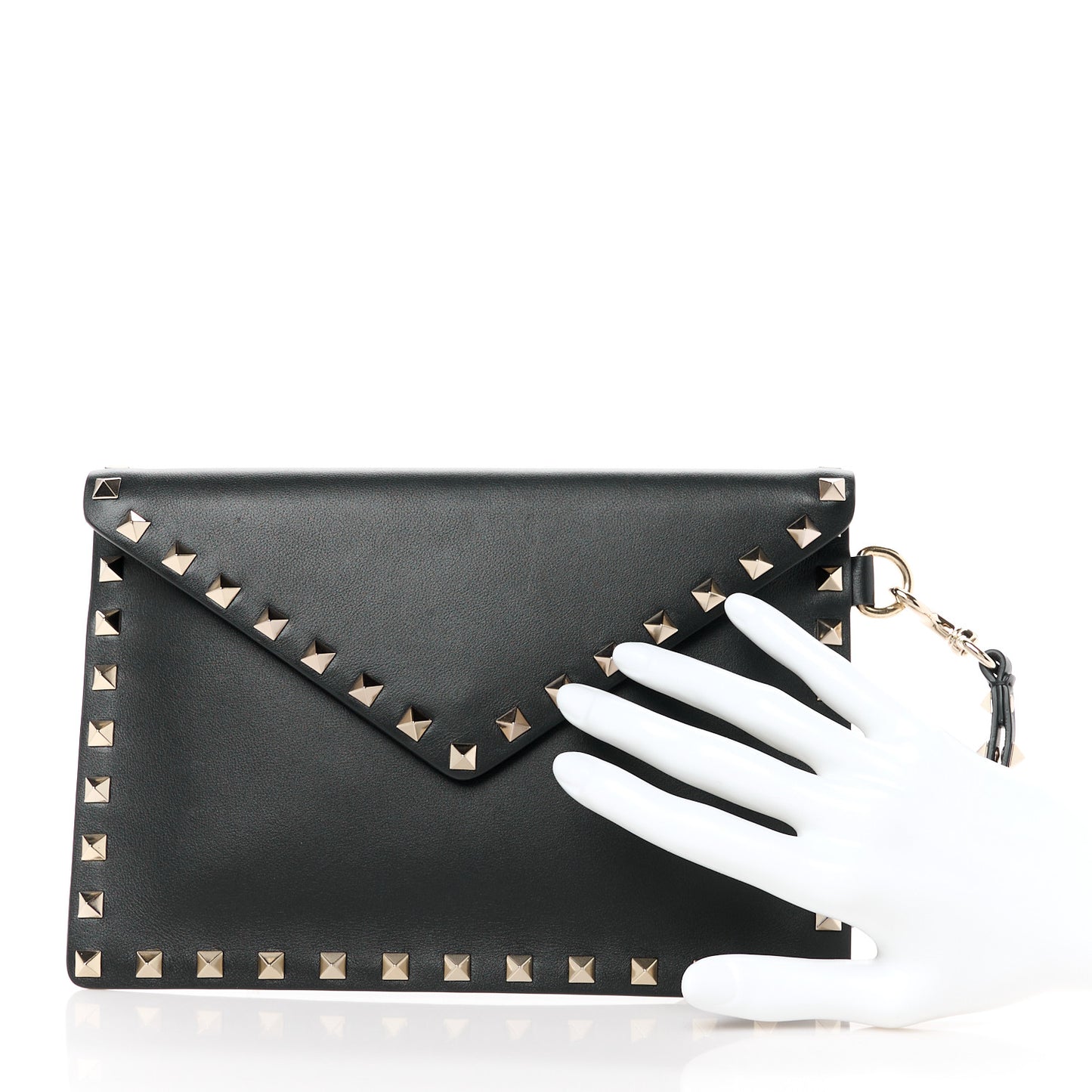 Vitello Medium Rockstud Envelope Flat Wristlet Pouch Black