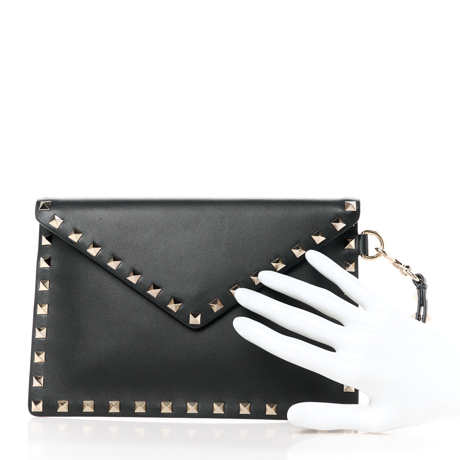Valentino Garavani Vitello Medium Rockstud Envelope Flat Wristlet Pouch Black 2 of 9