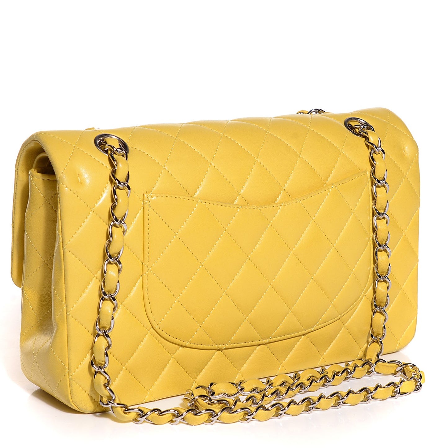 Lambskin Quilted Medium Double Flap Yellow