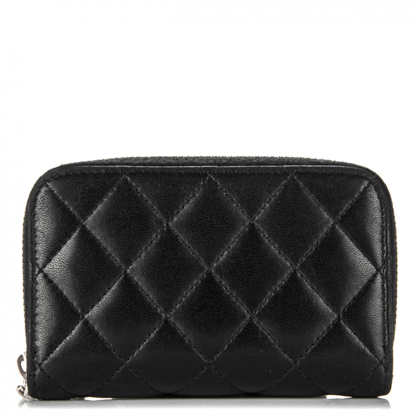 Lambskin Quilted Zip Around Card Holder Black