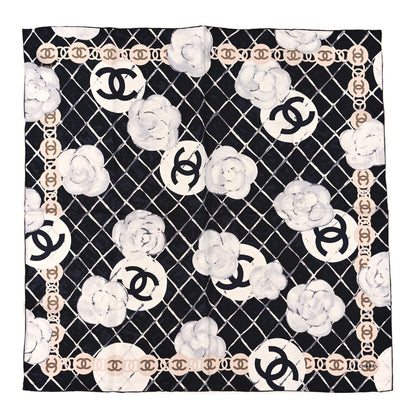 Chanel Silk Camellia CC Square Scarf Black 1 of 3