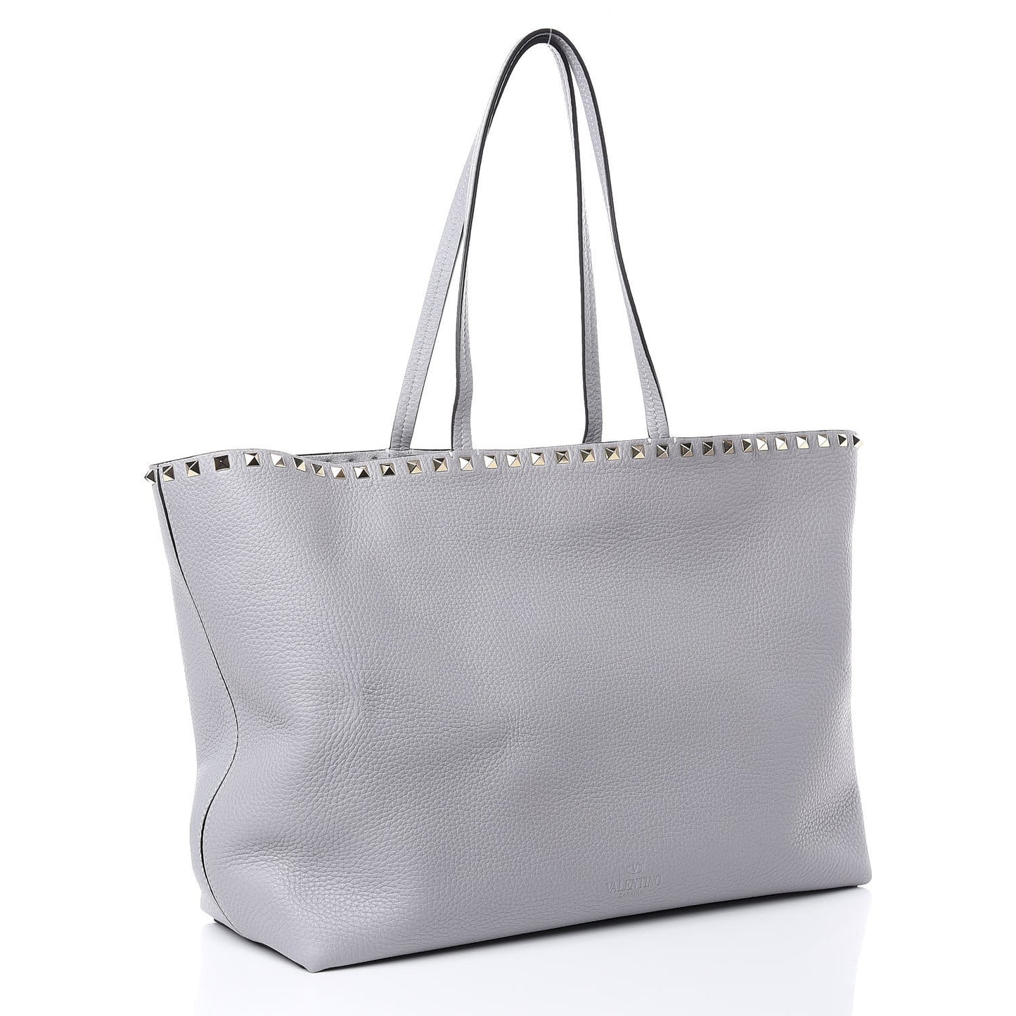 Grained Calfskin Rockstud Shoulder Tote Pastel Grey