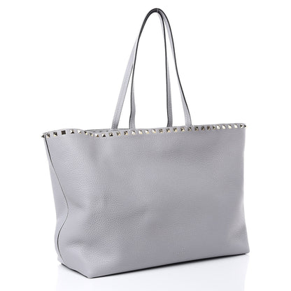 Valentino Garavani Grained Calfskin Rockstud Shoulder Tote Pastel Grey 3 of 8