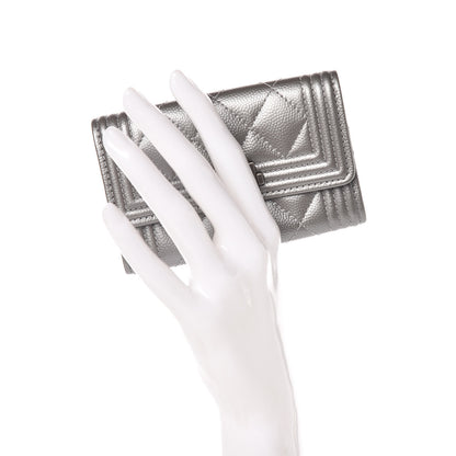 Chanel Metallic Caviar Quilted Boy Card Holder Wallet Silver 2 of 9