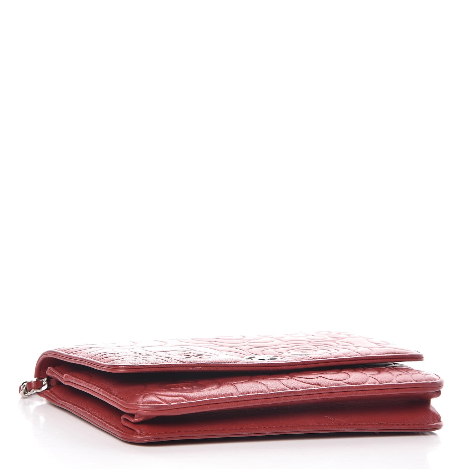 Chanel Lambskin Camellia Embossed Wallet On Chain WOC Red 4 of 17