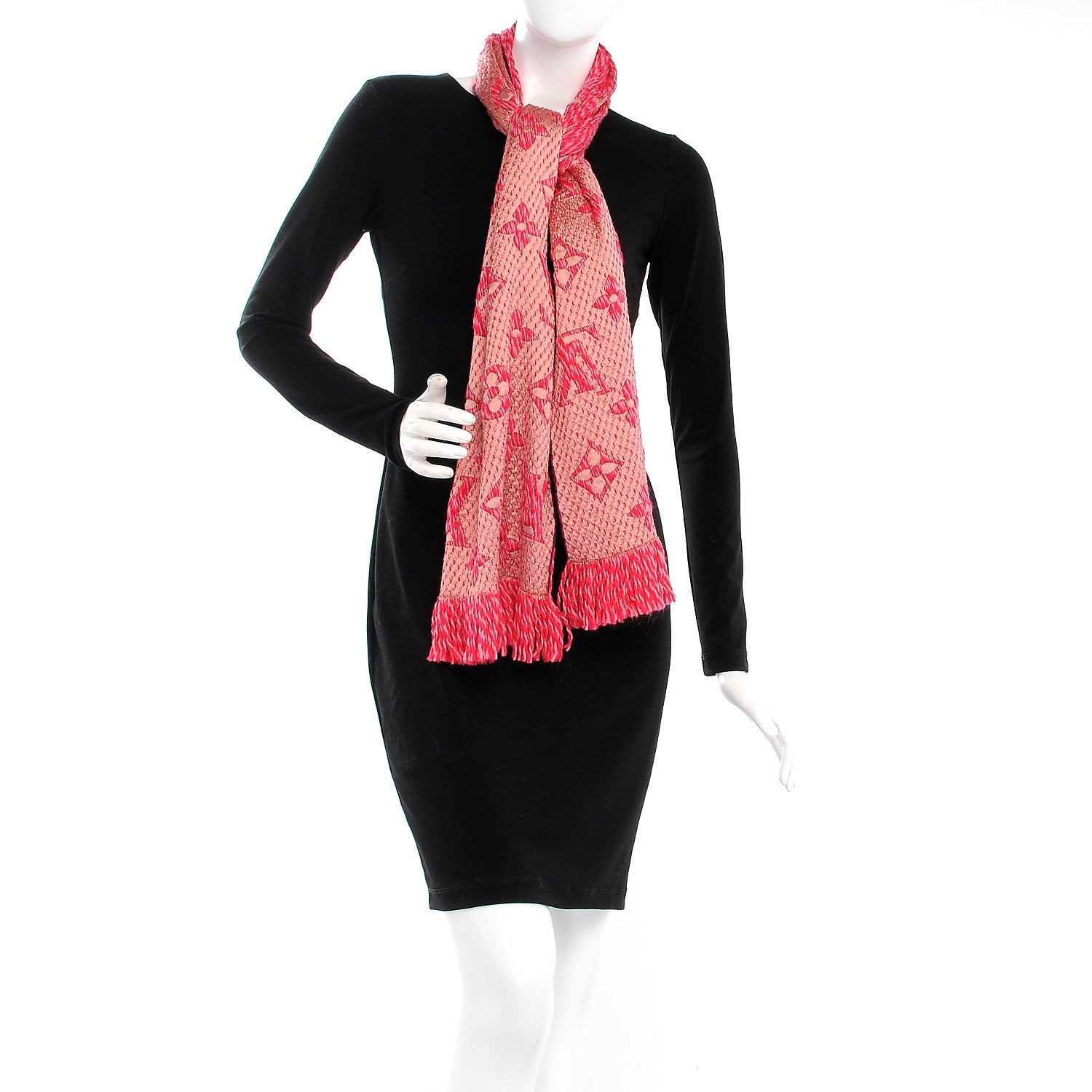 Louis Vuitton Wool Silk Logomania Mix Scarf Pink 2 of 4