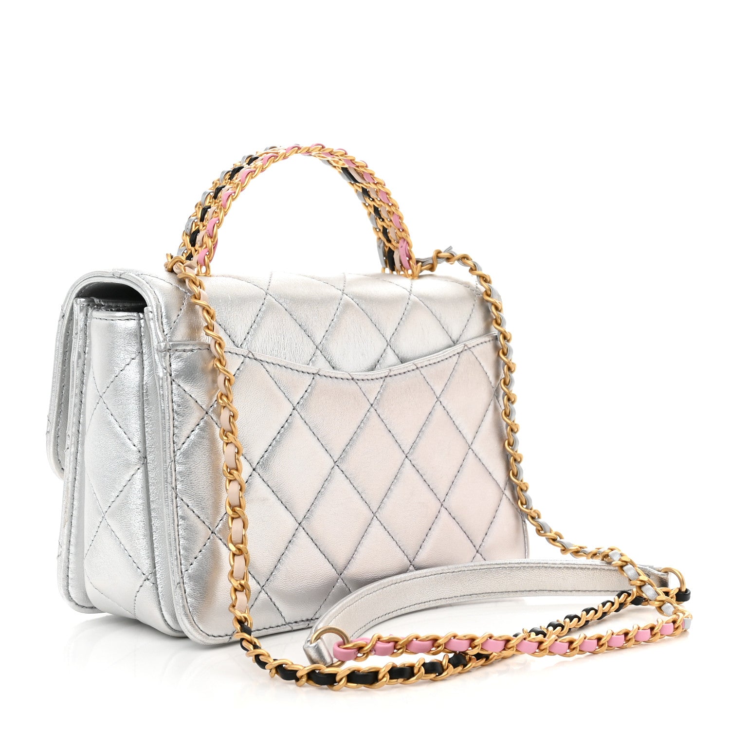 Chanel Metallic Calfskin Quilted Mini Metal Top Handle Flap Silver 3 of 13