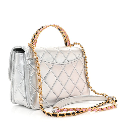 Chanel Metallic Calfskin Quilted Mini Metal Top Handle Flap Silver 3 of 13