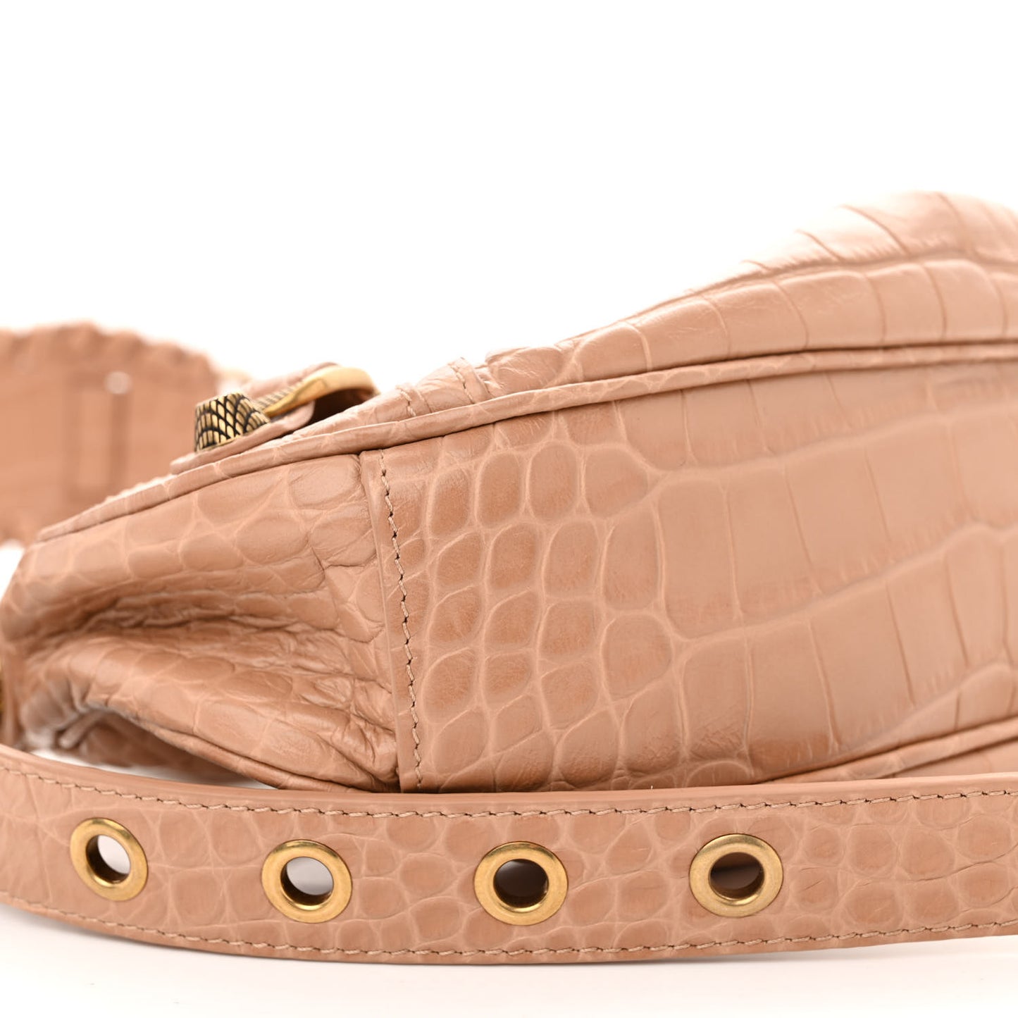 Extra Supple Calfskin Crocodile Embossed Le Cagole Shoulder Bag XS Nude Beige