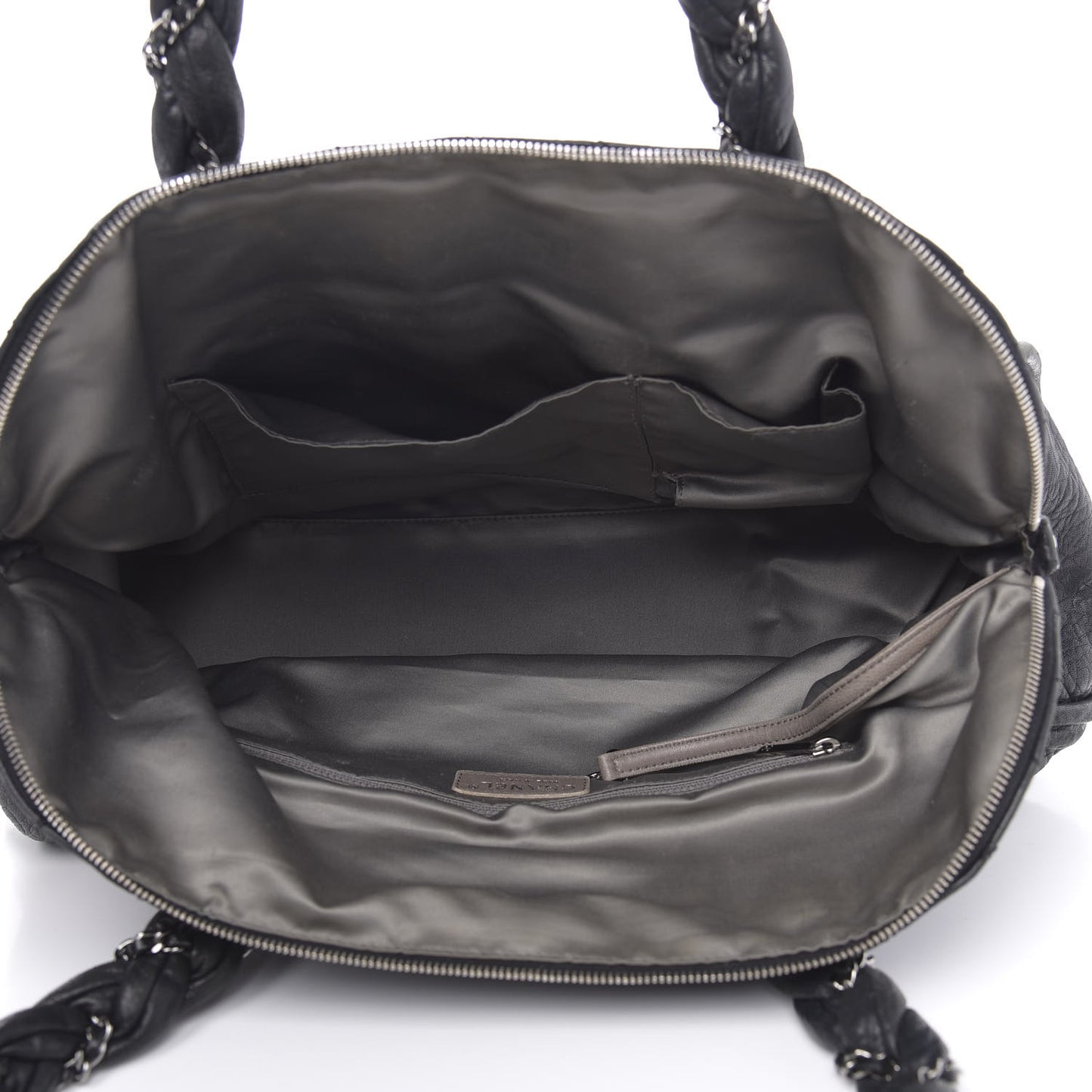 Distressed Lambskin Large Lady Braid Satchel Black