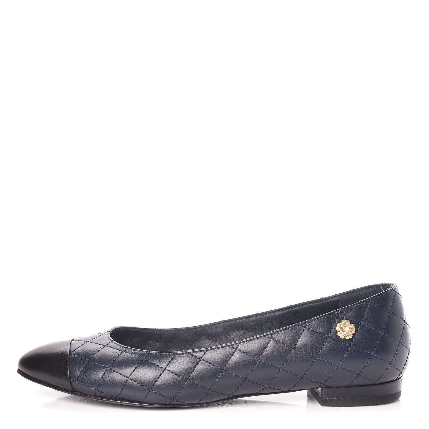 Aged Calfskin Quilted CC Cap Toe Ballerina Flats 37 Navy