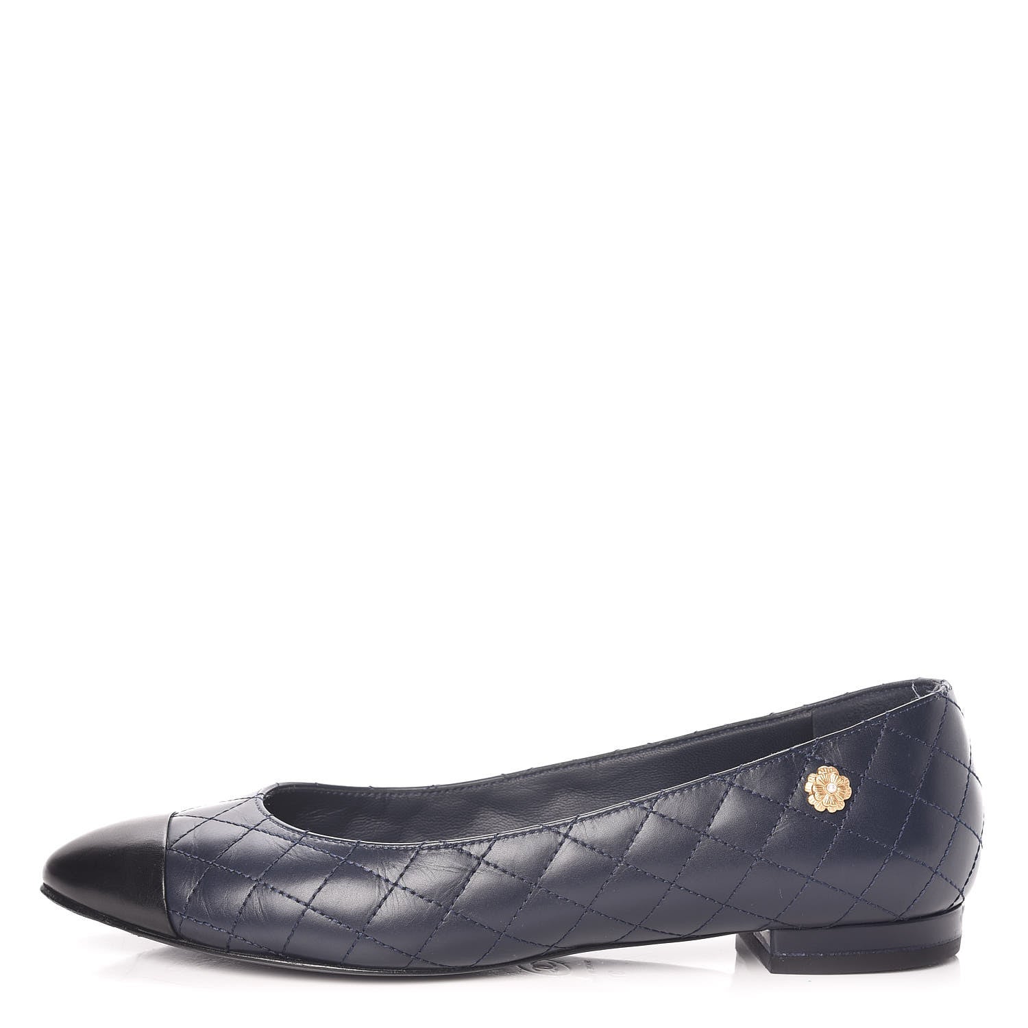 Chanel Aged Calfskin Quilted CC Cap Toe Ballerina Flats 37 Navy 1 of 14