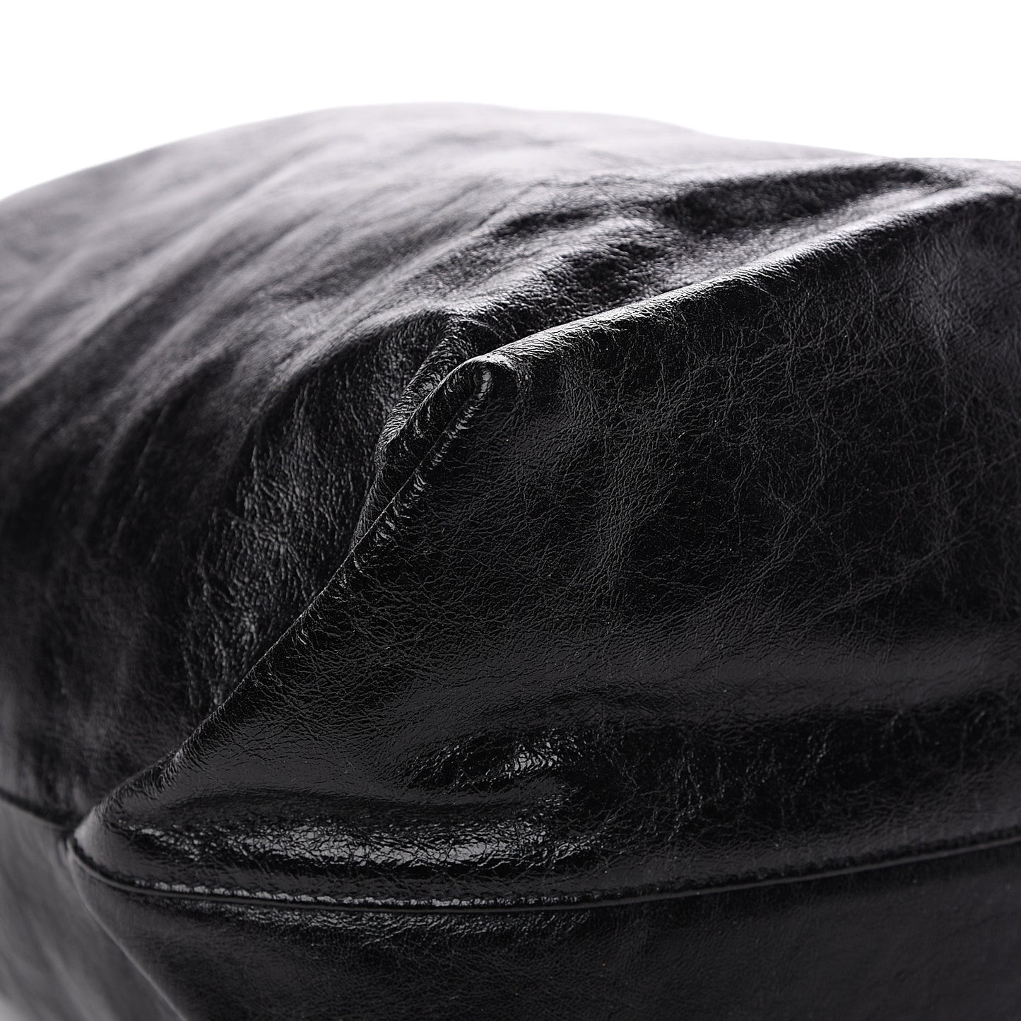 Cracked Shiny Calfskin Teddy Drawstring Bag Black