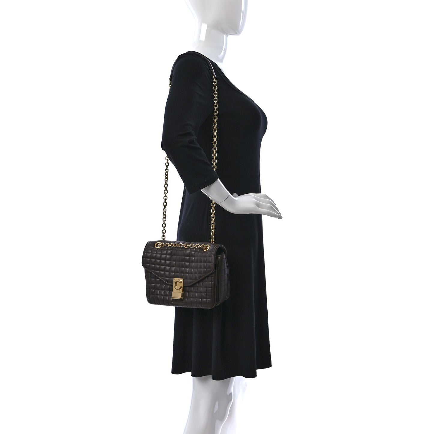 Calfskin Quilted Medium C Bag Dark Brown