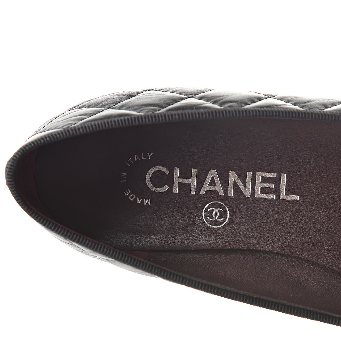 Aged Calfskin Quilted Cap Toe Ballerina Flats 36 Black
