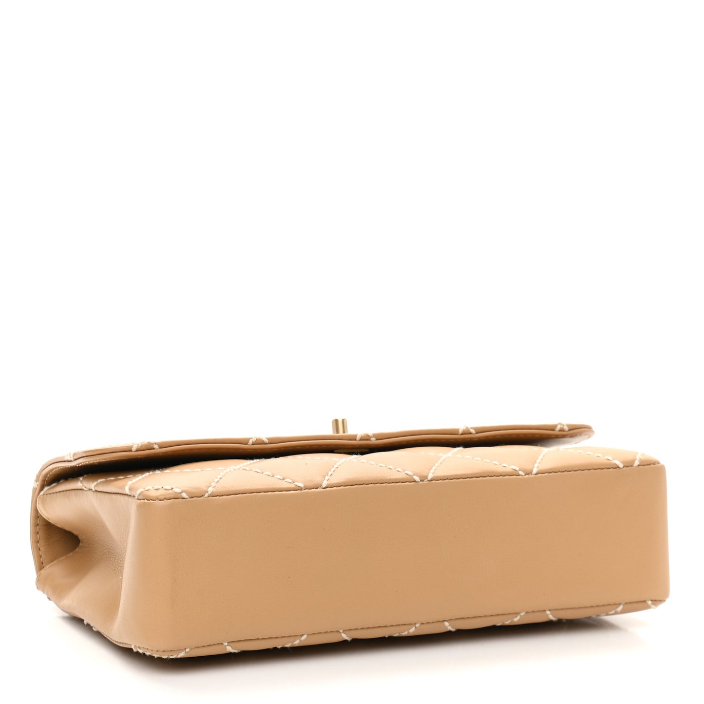 Calfskin Quilted Medium Wild Stitch Flap Beige