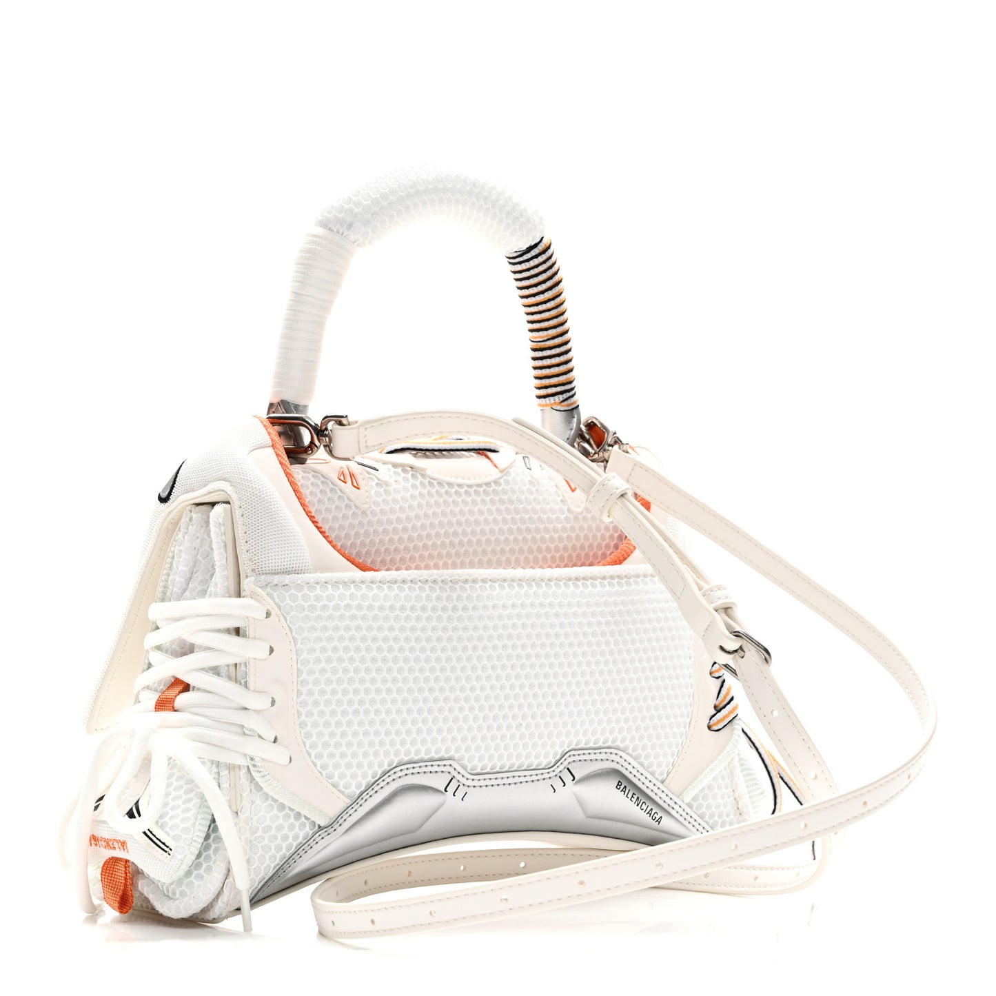Faux Calfskin Fabric Glow In The Dark Small Sneakerhead Top Handle Bag White Orange