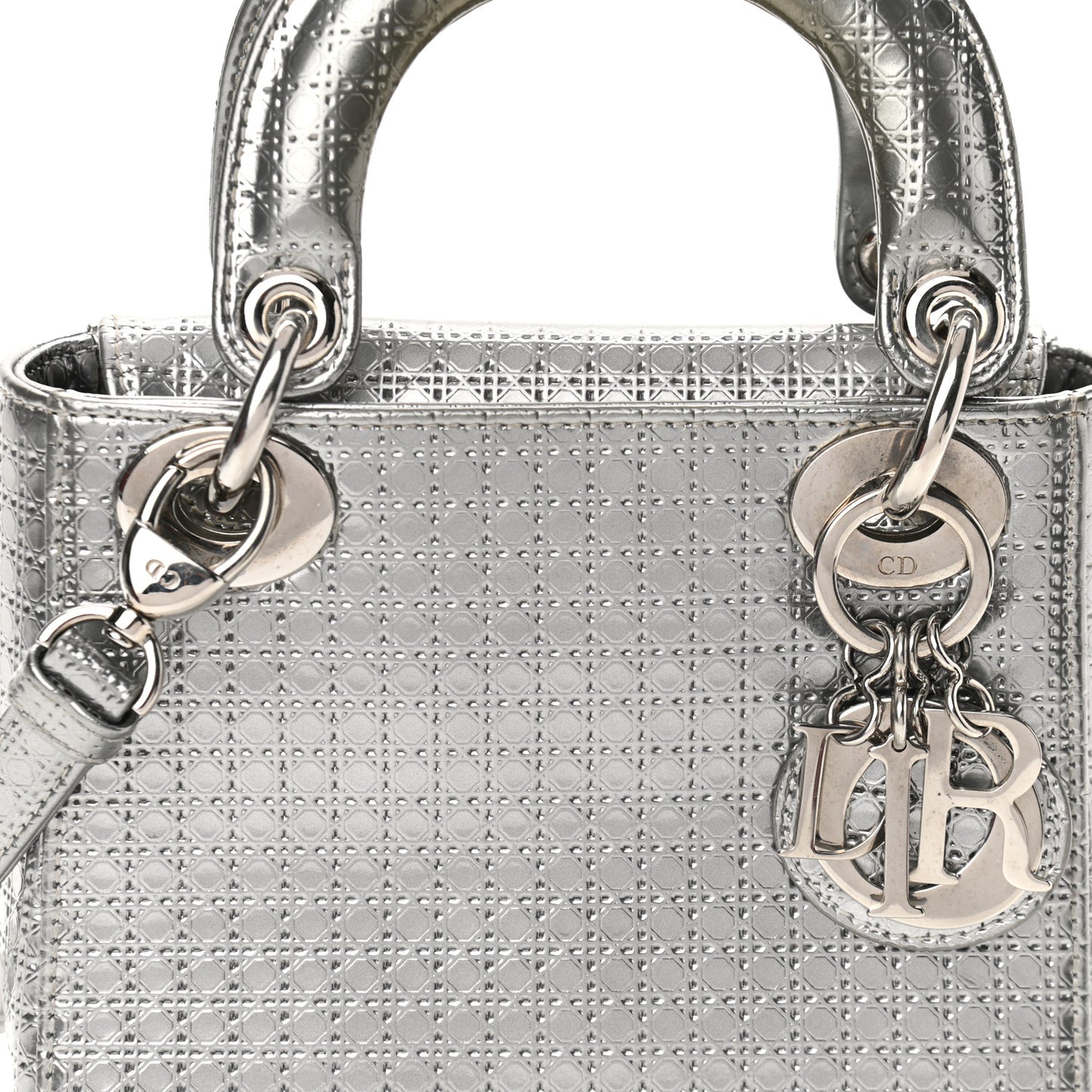 Metallic Patent Micro-Cannage Mini Lady Dior Silver