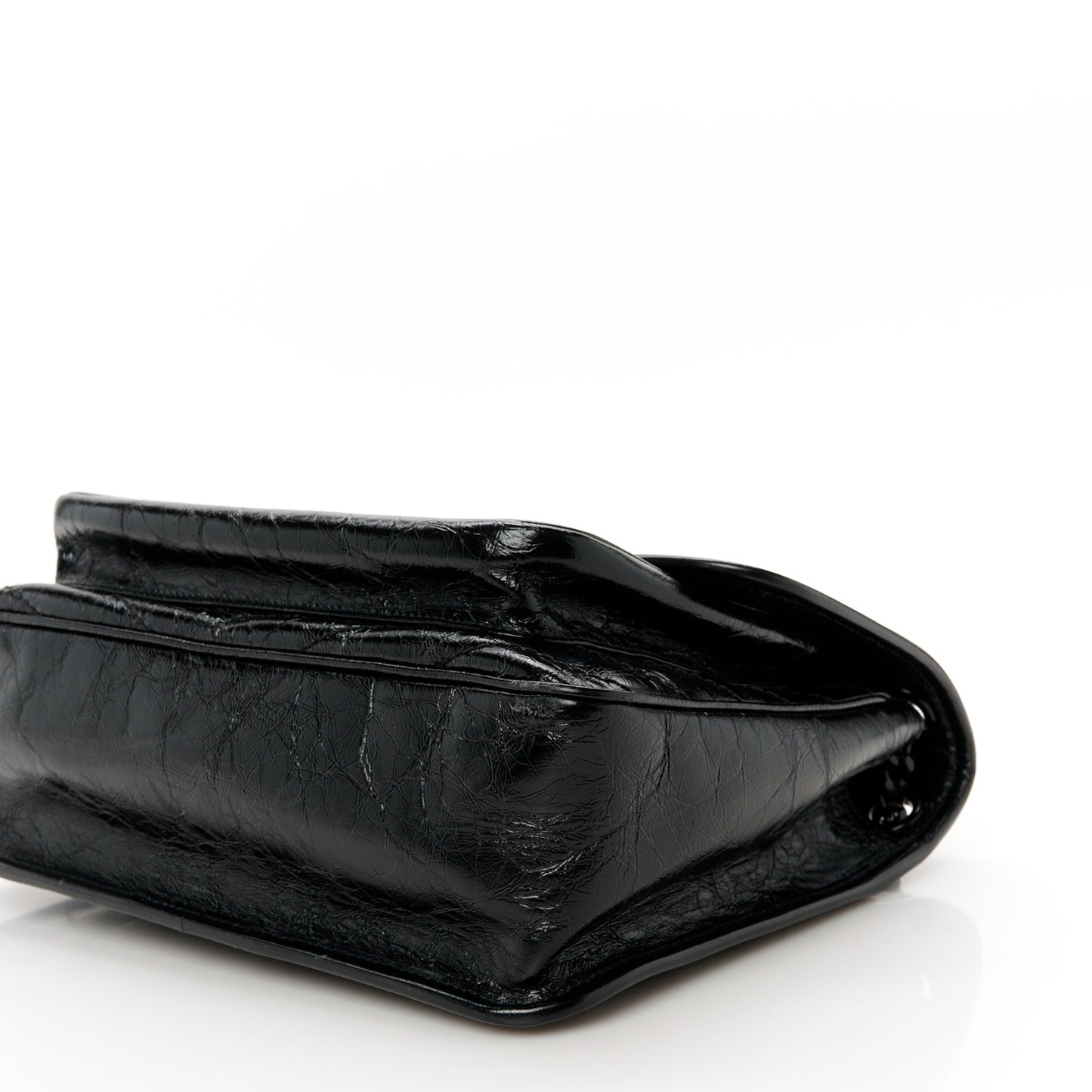 Crinkled Calfskin Matelasse Monogram Medium Niki Chain Satchel Black
