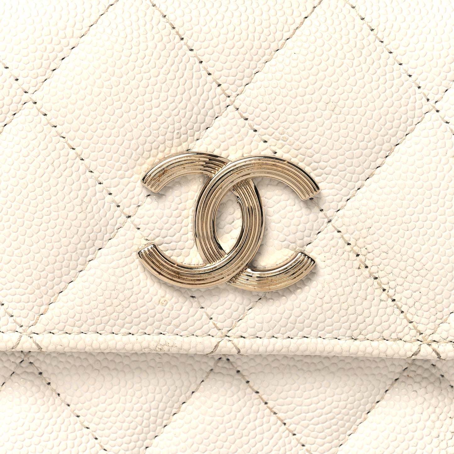 Caviar Quilted Striated CC Large Gusset Flap Wallet White