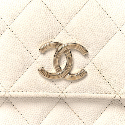 Chanel Caviar Quilted Striated CC Large Gusset Flap Wallet White 9 of 9