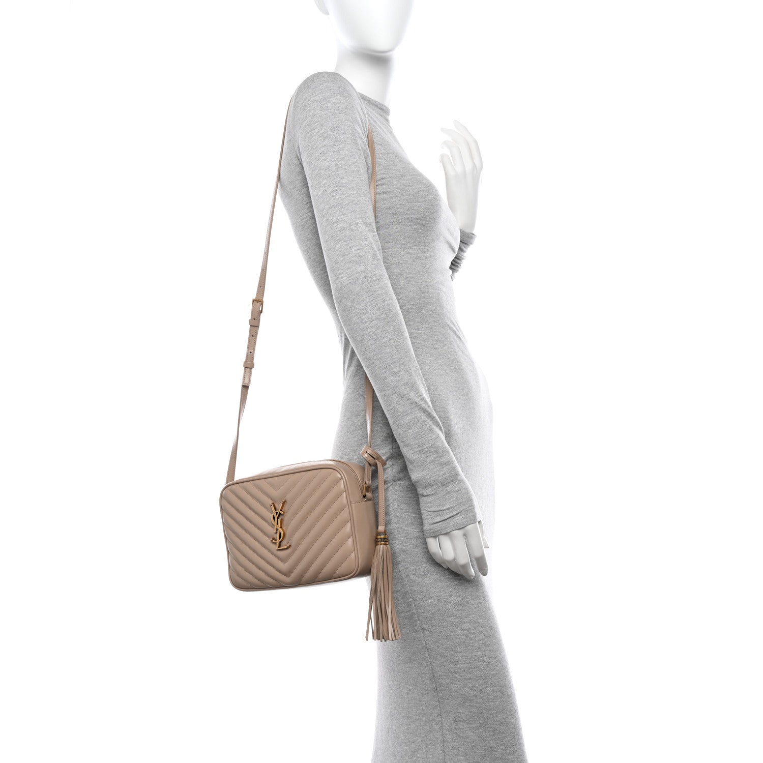 Saint Laurent Calfskin Matelasse Monogram Lou Camera Bag Dark Beige 2 of 14