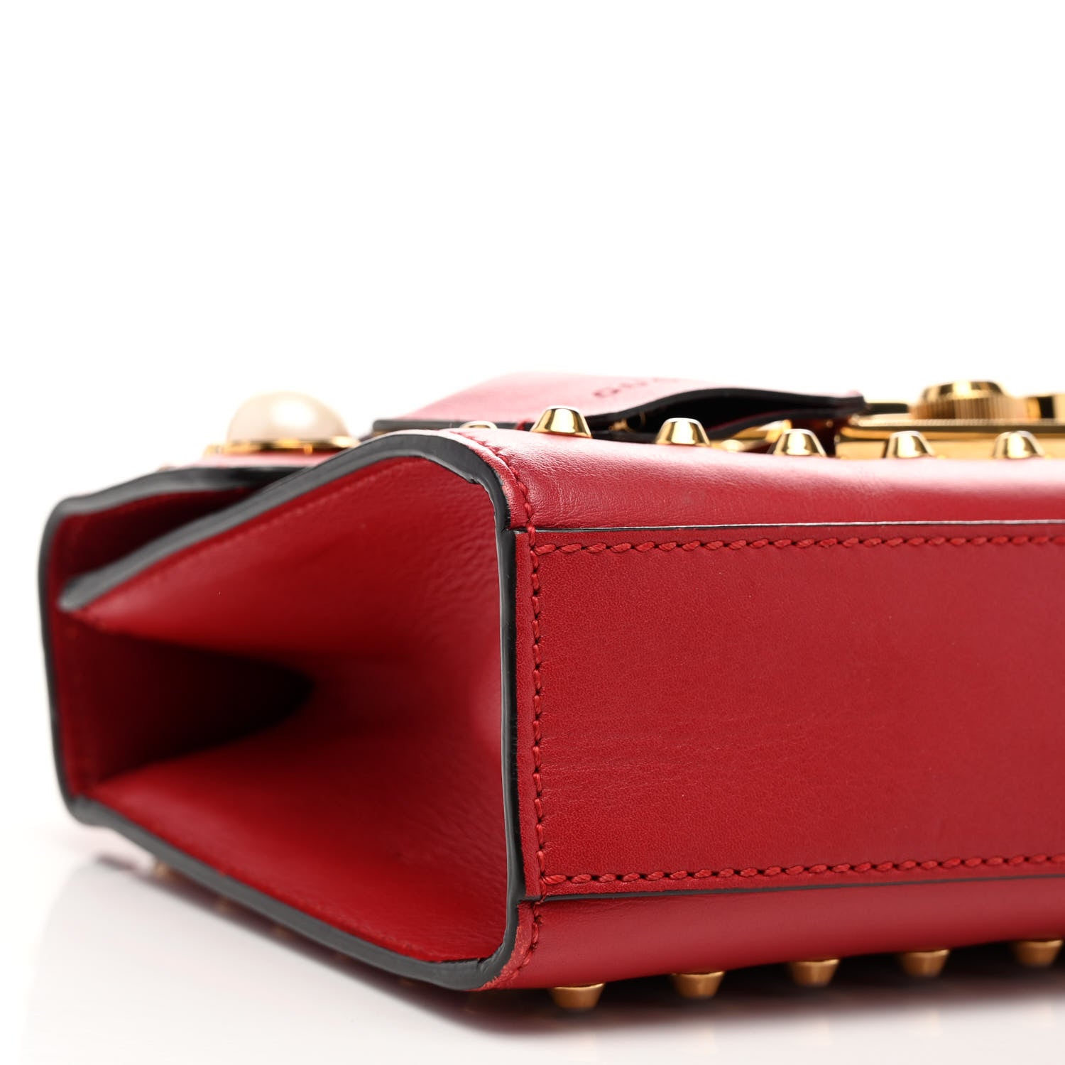 Gucci Calfskin Studded Small Padlock Shoulder Bag Hibiscus Red 9 of 10
