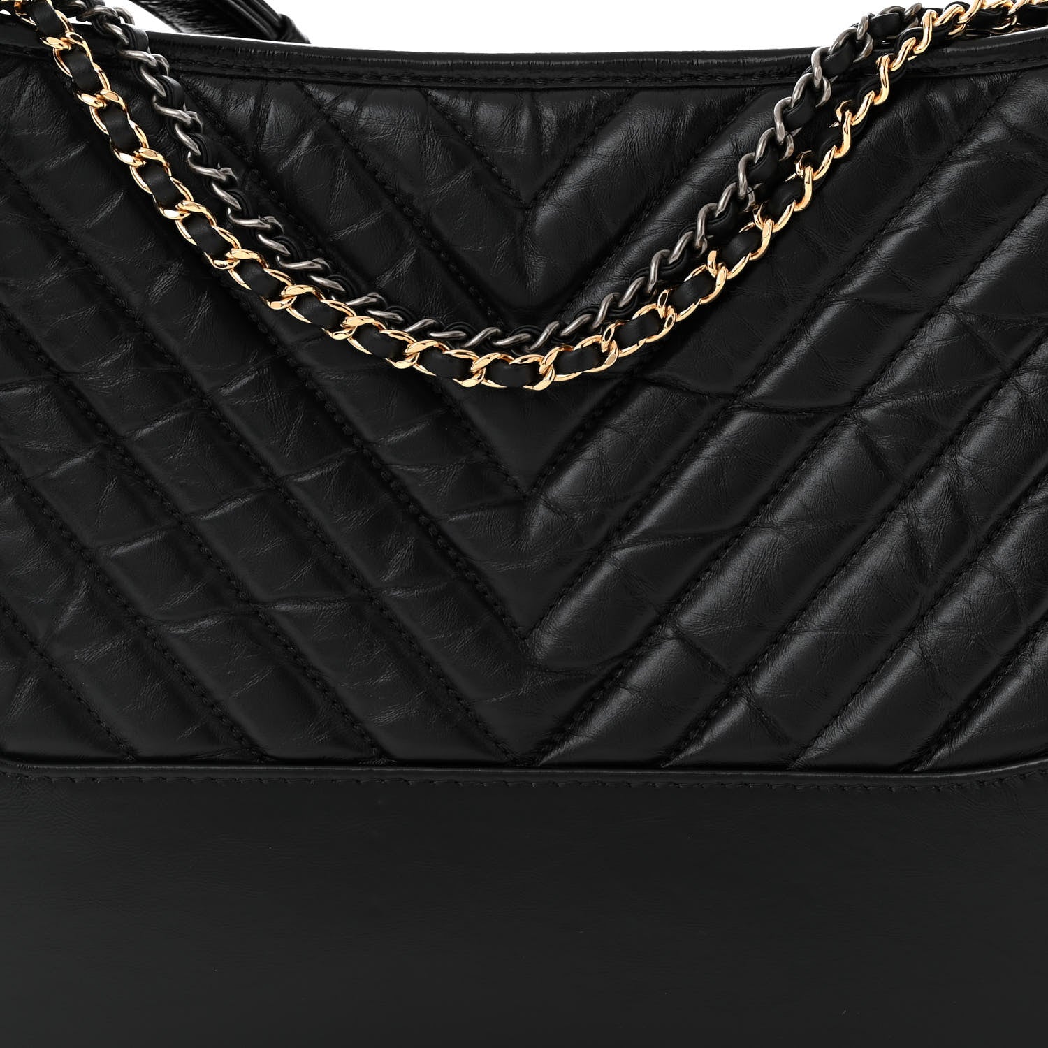 Chanel Aged Calfskin Chevron Quilted Medium Gabrielle Hobo Black 8 of 12
