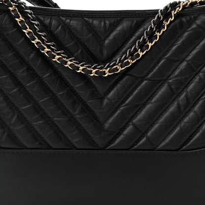 Chanel Aged Calfskin Chevron Quilted Medium Gabrielle Hobo Black 8 of 12