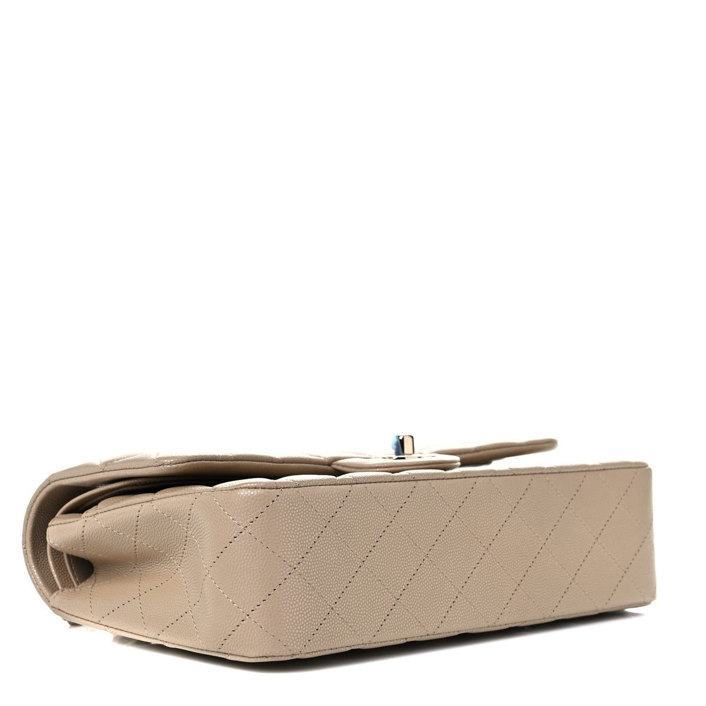 Iridescent Caviar Quilted Medium Double Flap Dark Beige
