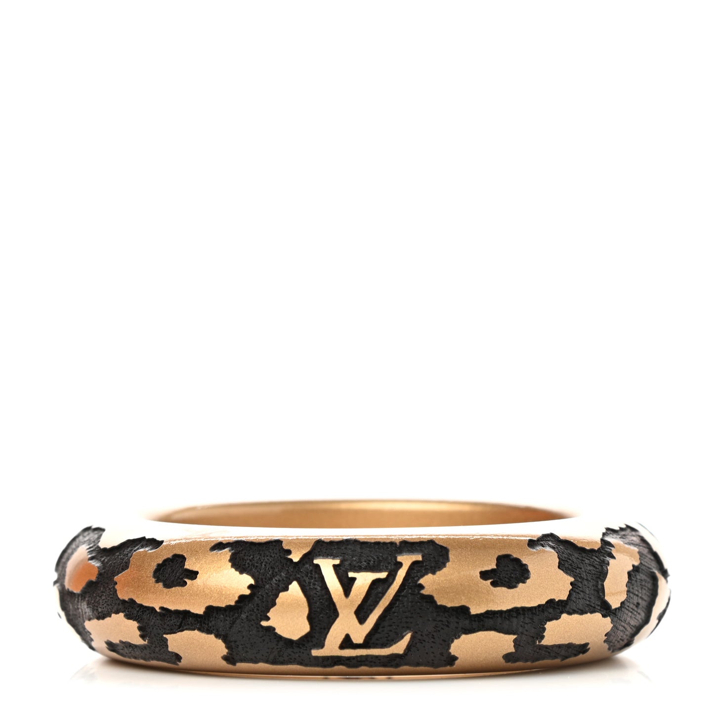 Lacquer Wood Leomonogram Wide Bangle Bracelet Gold